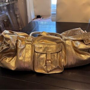 Gold Leather Yoga Bag with Cross Body Strap and Pockets